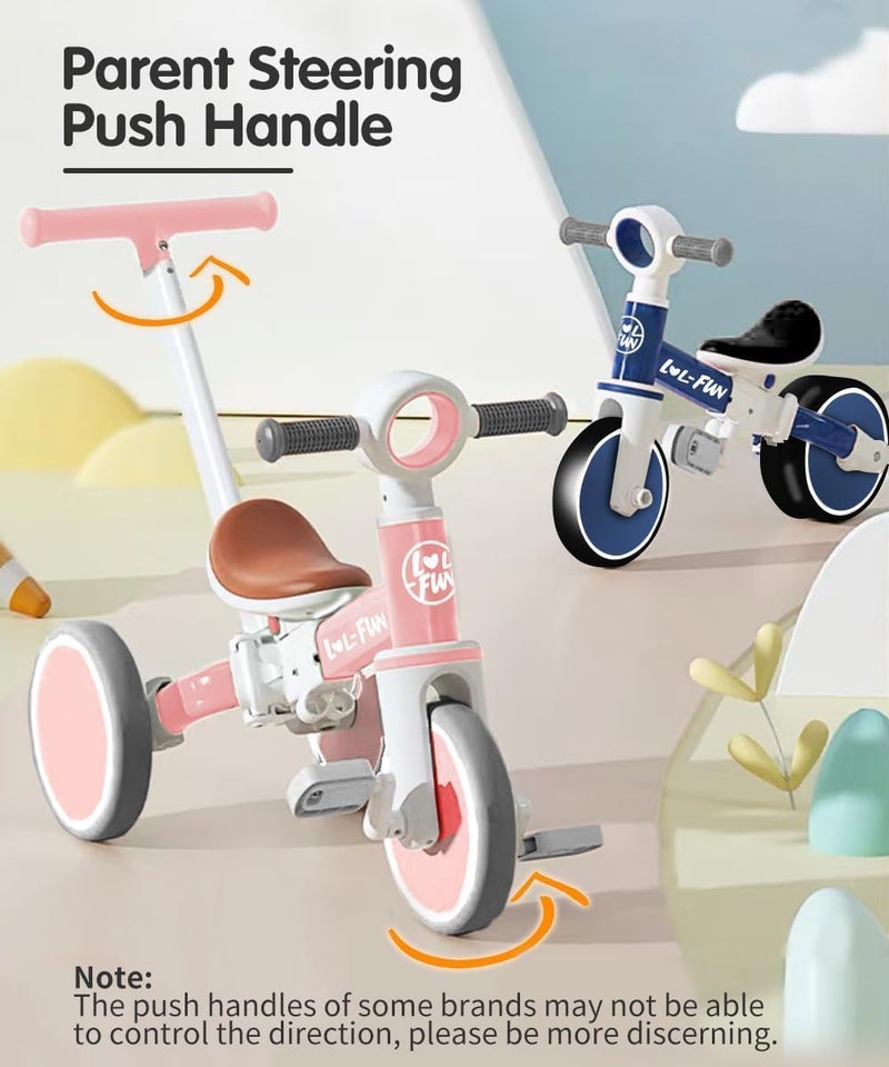 LOL-FUN Tricycle for Toddlers 1-3 Years Old Riding Toy, 5 in 1 Baby Balance Bike 2 Year Old Boys Girls with Parent Steering Push Handle - Image 3